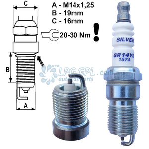 GR14YS Brisk Spark Plugs For LPG GPL CNG Methane Nitrous Methanol Fuel