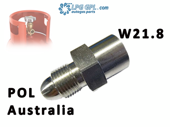 Australian POL to W21.8 Adaptor Left Hand Thread For Propane LPG Gas Bottles